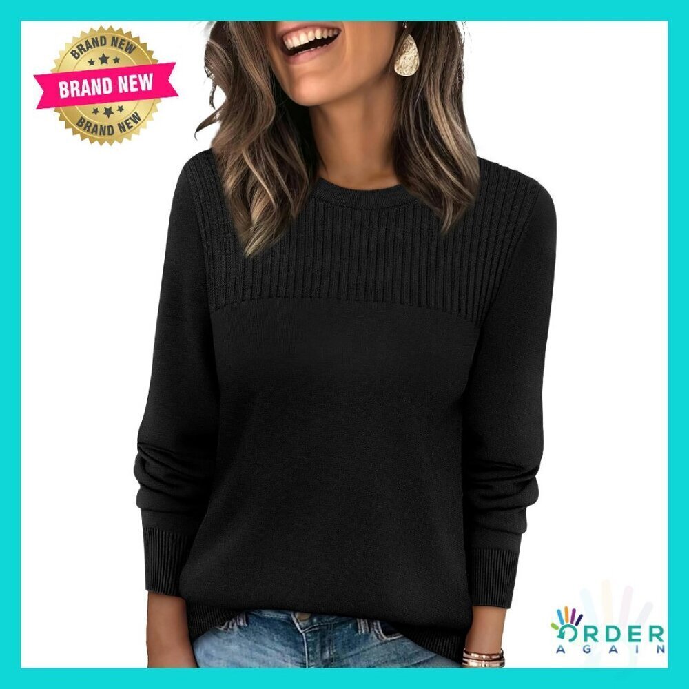 Long Sleeve Ribbed Knit Pullover Sweater Classic Minimal Chic Fall Winter